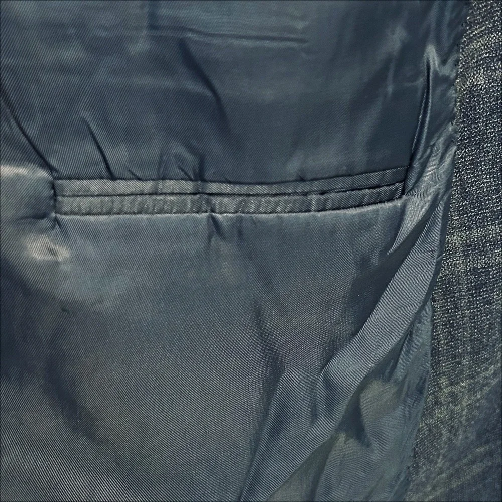 Jos A Bank Wool Sport Coat 44L Navy Blue Gray Windowpane‎ Plaid Gordon Blazer